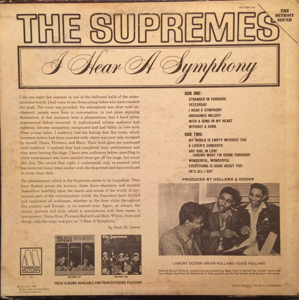 The Supremes : I Hear A Symphony (LP, Album, Mono, Ter)