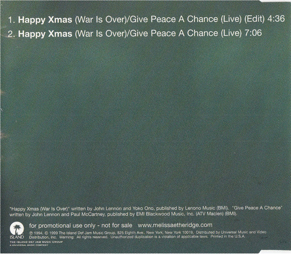 Melissa Etheridge : Happy Xmas (CD, Single, Promo)