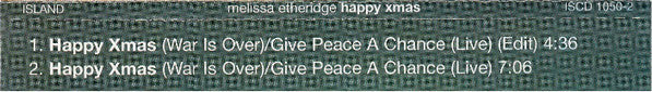 Melissa Etheridge : Happy Xmas (CD, Single, Promo)