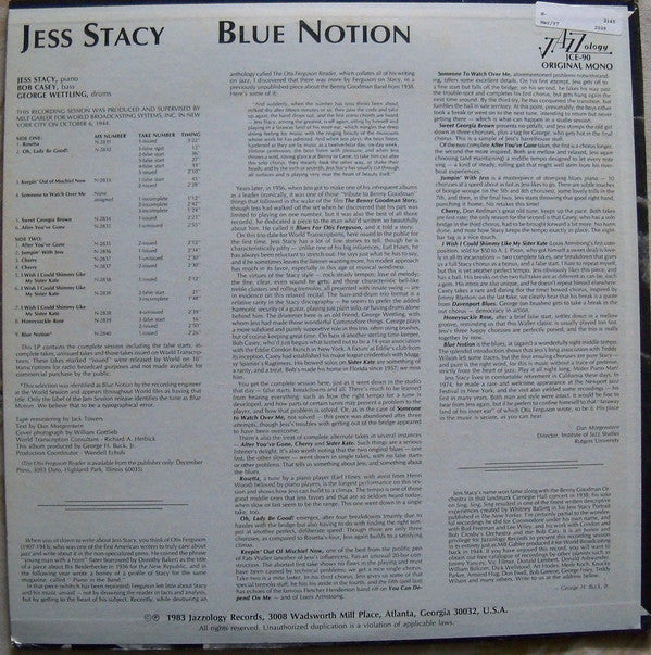 Jess Stacy : Blue Notion (LP, Album, Mono)