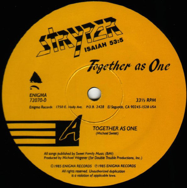 Stryper : Together As One (12", Single)