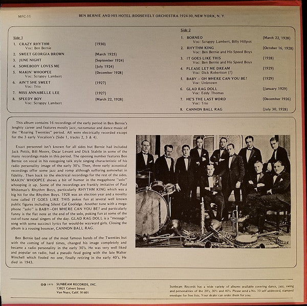 Ben Bernie And His Hotel Roosevelt Orchestra : 1924 - 1930 (LP, Comp)