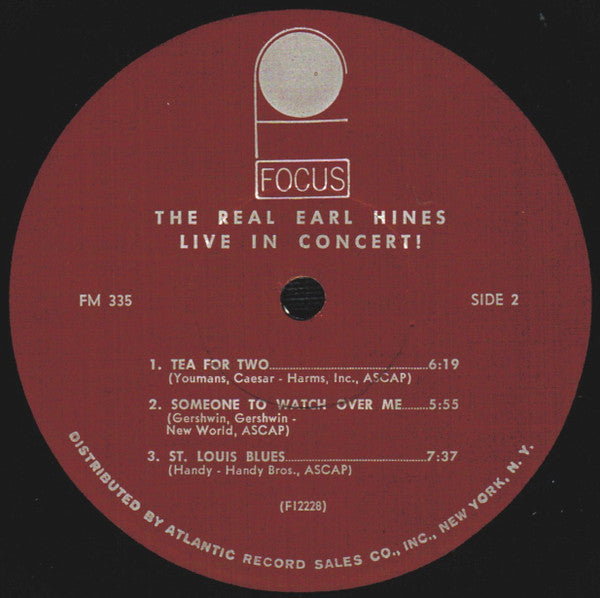 Earl Hines : The Real Earl Hines Recorded Live! In Concert (LP, Album, Mono)
