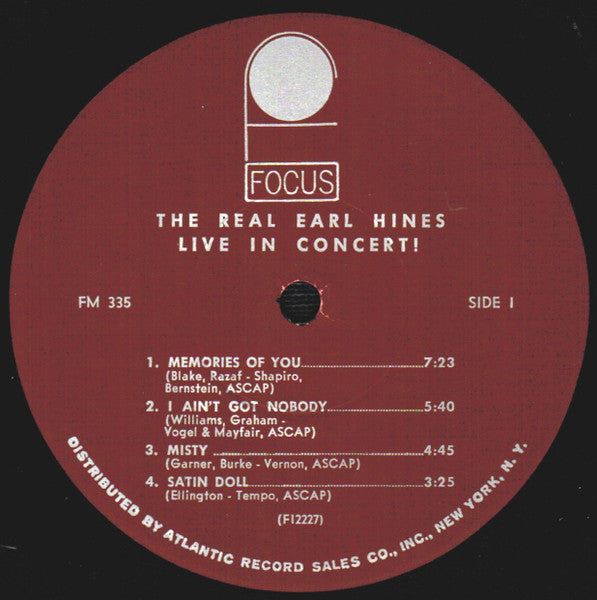 Earl Hines : The Real Earl Hines Recorded Live! In Concert (LP, Album, Mono)