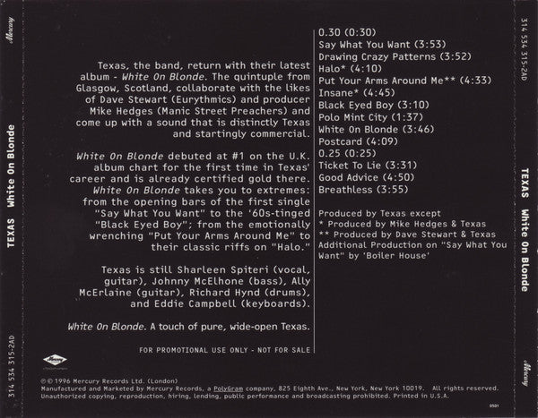 Texas : White On Blonde (CD, Album, Promo)