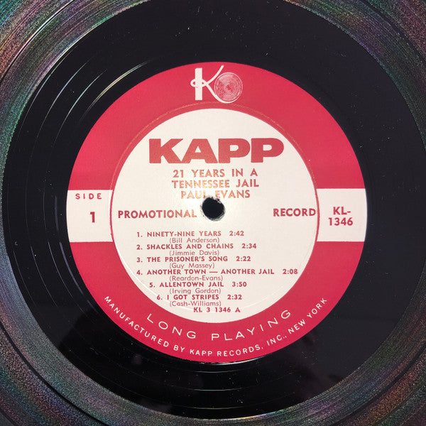 Paul Evans And The Rocky Mount Ramblers : 21 Years In A Tennessee Jail (LP, Album, Promo)