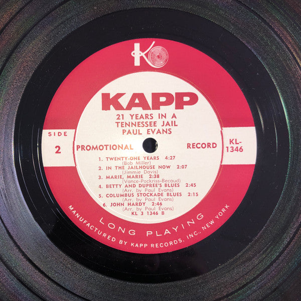 Paul Evans And The Rocky Mount Ramblers : 21 Years In A Tennessee Jail (LP, Album, Promo)