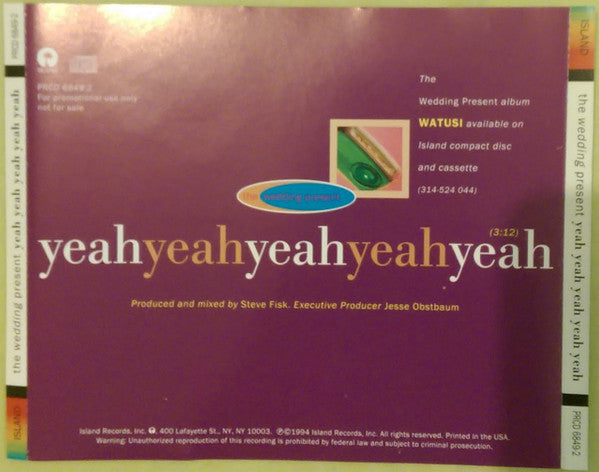 The Wedding Present : Yeah Yeah Yeah Yeah Yeah (CD, Single, Promo)