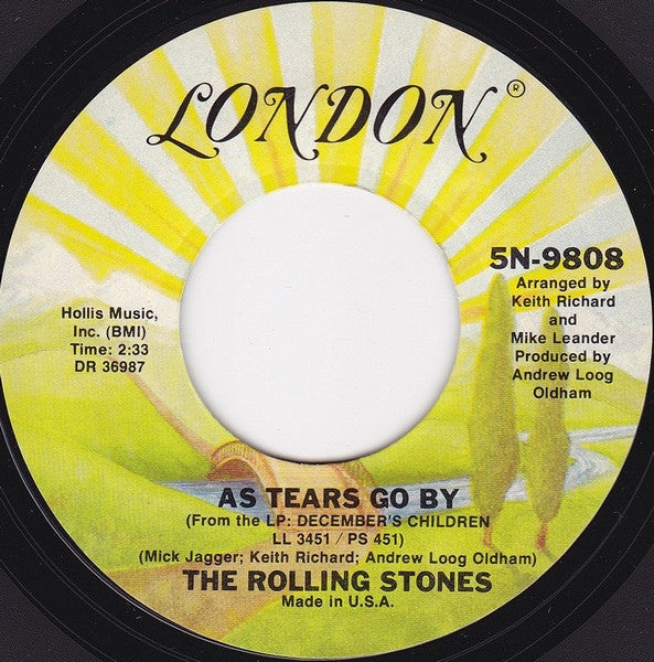The Rolling Stones : As Tears Go By (7", Single, RE)