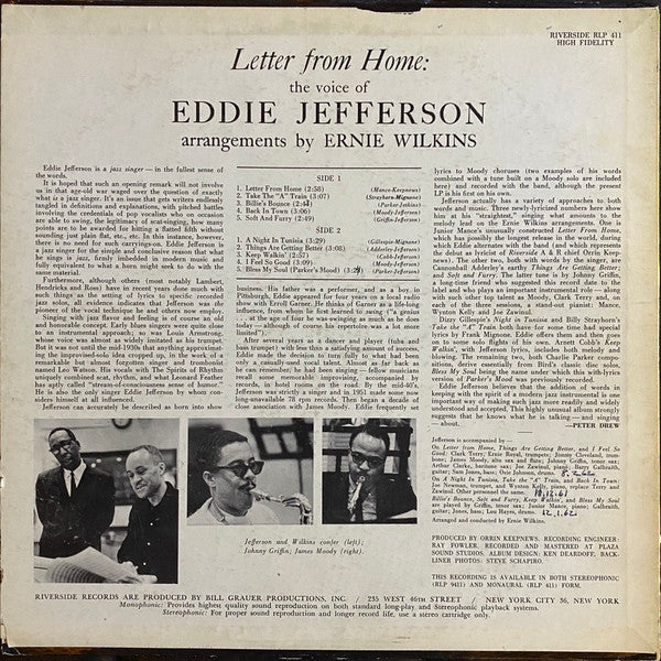 Eddie Jefferson : Letter From Home (LP, Album, Mono)