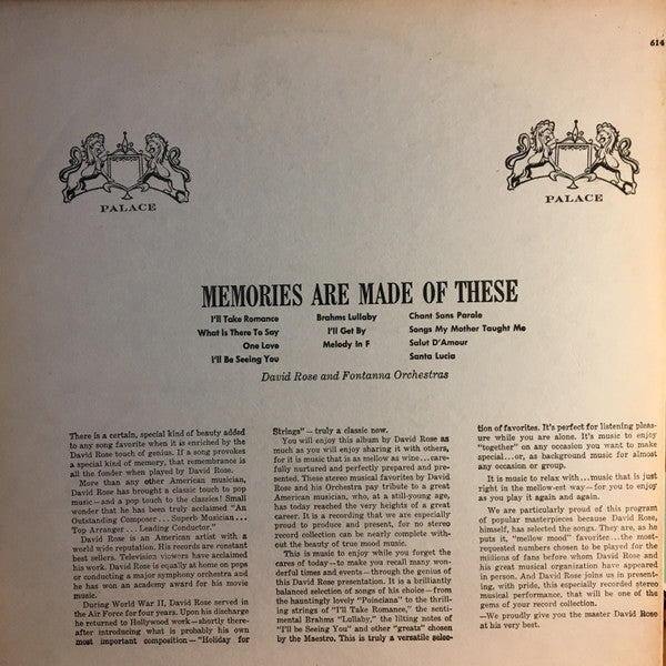 David Rose & His Orchestra : Memories Are Made Of These (LP)