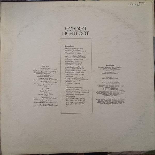 Gordon Lightfoot : Don Quixote (LP, Album, Ter)