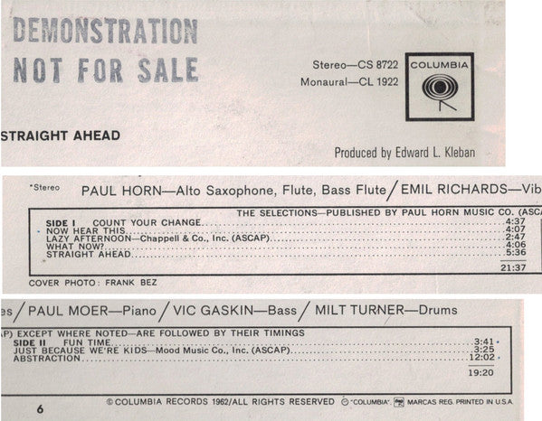 The Paul Horn Quintet : Profile Of A Jazz Musician (LP, Album, Mono)