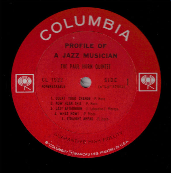 The Paul Horn Quintet : Profile Of A Jazz Musician (LP, Album, Mono)