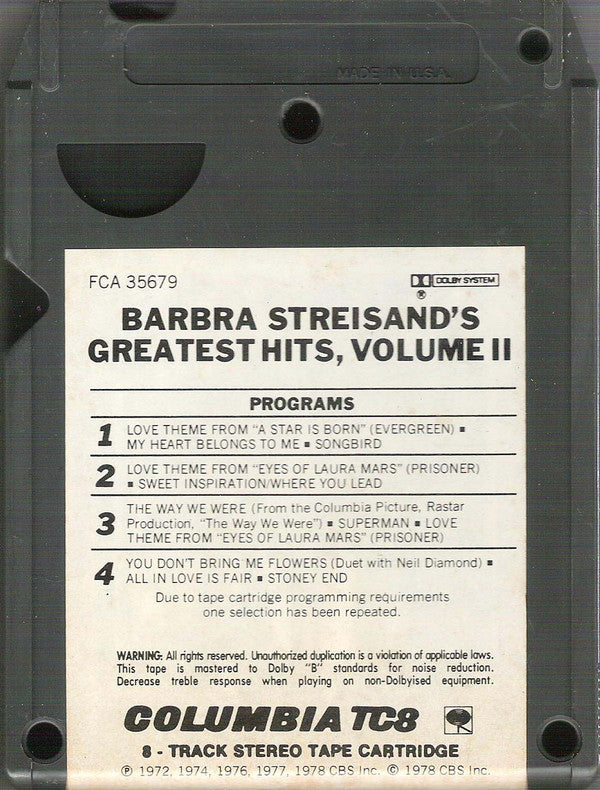 Barbra Streisand : Barbra Streisand's Greatest Hits, Volume 2 (8-Trk, Comp)