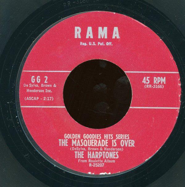 The Harptones : The Masquerade Is Over/The Shrine Of St. Cecilia (7", Single, Mono, RE, Styrene)
