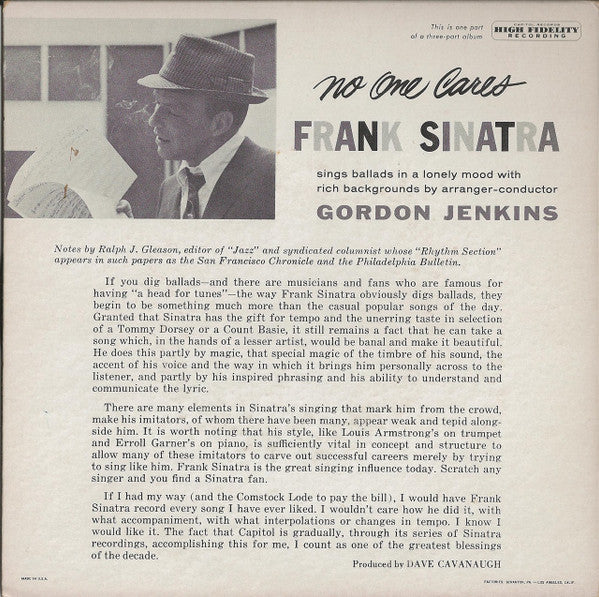 Frank Sinatra : No One Cares (Part 2) (7", EP, Mono)