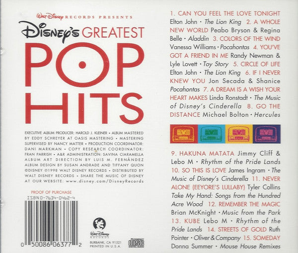 Various : Disney's Greatest Pop Hits: A Decade Of Radio Singles (CD, Comp)
