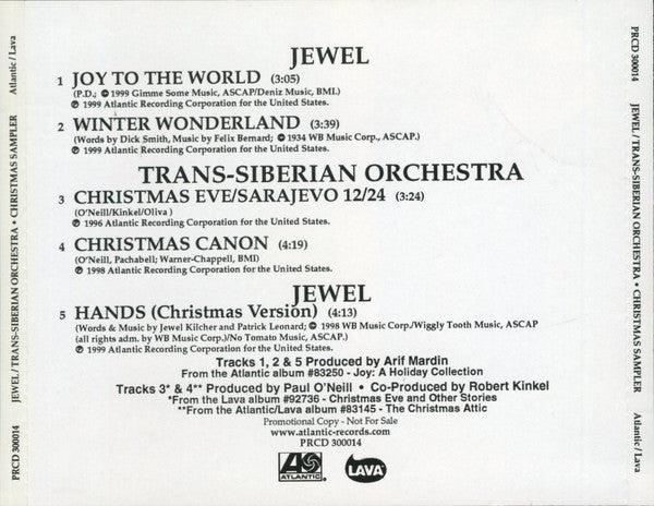 Jewel / Trans-Siberian Orchestra : Christmas Sampler (CD, Promo, Smplr)