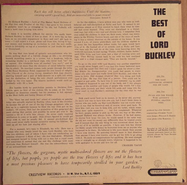 Lord Buckley : The Best Of Lord Buckley (LP, Comp, Mono, Scr)