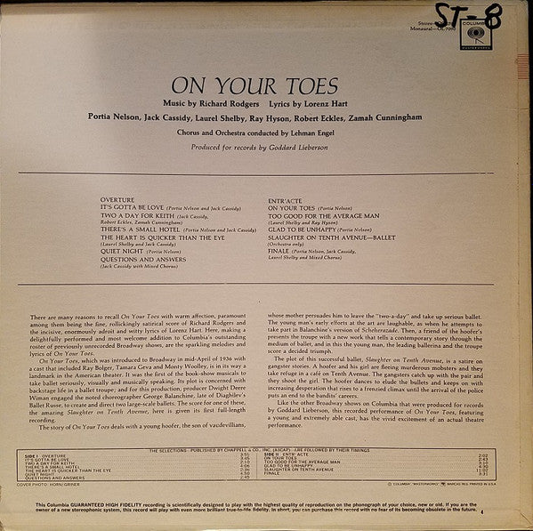 Portia Nelson And Jack Cassidy In Rodgers & Hart : On Your Toes (LP, Mono, Promo, RE)