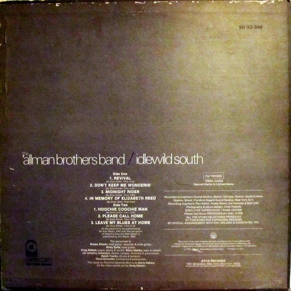 The Allman Brothers Band : Idlewild South (LP, Album, RP, PR )