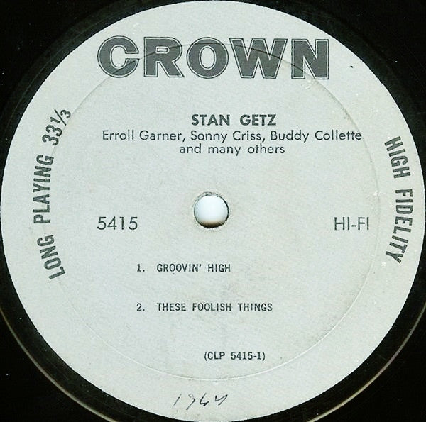 Stan Getz, Erroll Garner, Sonny Criss, Buddy Collette : Stan Getz, Erroll Garner, Sonny Criss, Buddy Collette (LP, Mono, RE)