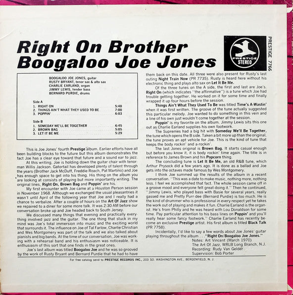 Boogaloo Joe Jones* : Right On Brother (LP, Album)