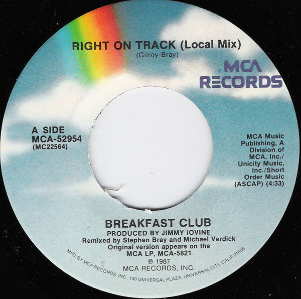 Breakfast Club : Right On Track (7", Single, Pic)