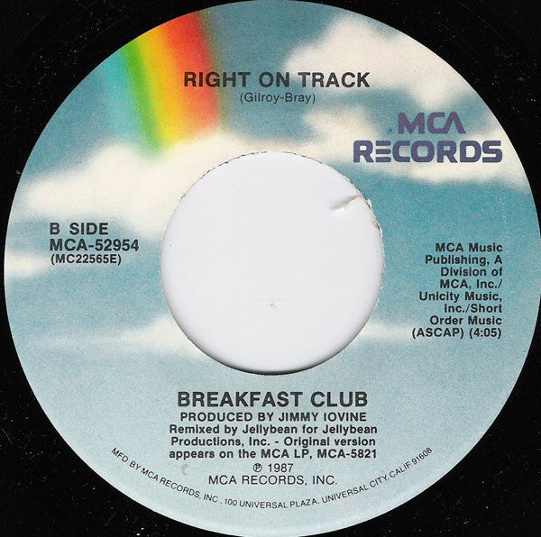 Breakfast Club : Right On Track (7", Single, Pic)