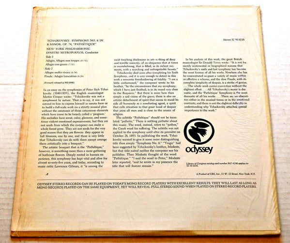 Pyotr Ilyich Tchaikovsky, Dimitri Mitropoulos, New York Philharmonic : "Pathétique" Symphony (LP, RE)
