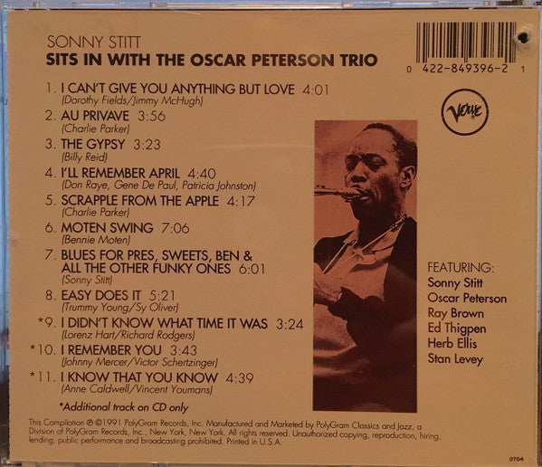 Sonny Stitt With The Oscar Peterson Trio : Sonny Stitt Sits In With The Oscar Peterson Trio (CD, Album, RE)