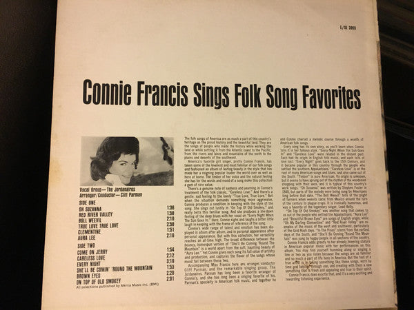 Connie Francis : Sings Folk Song Favorites (LP, Album)
