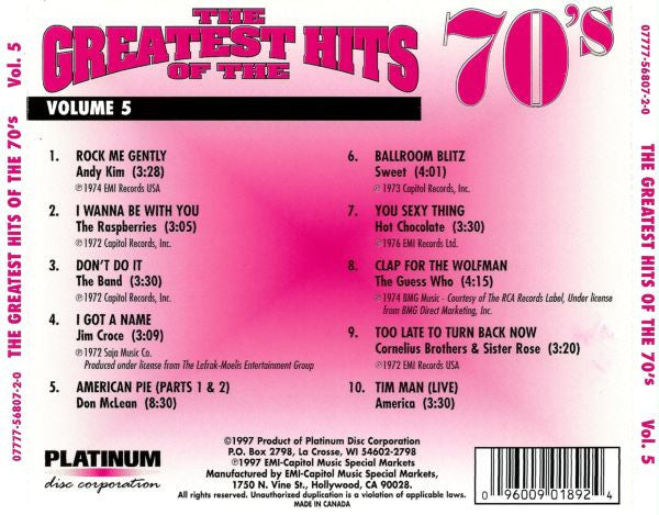 Various : The Greatest Hits Of The 70's, Vol. 5 (CD, Comp)