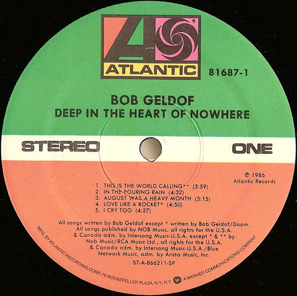 Bob Geldof : Deep In The Heart Of Nowhere (LP, Album, SP )