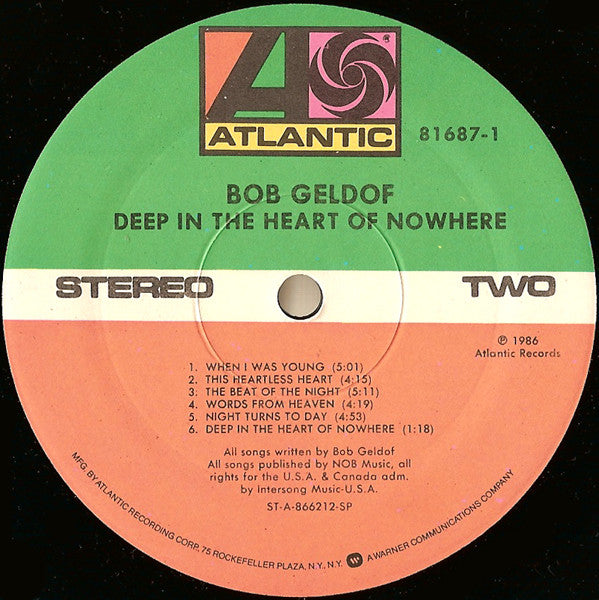 Bob Geldof : Deep In The Heart Of Nowhere (LP, Album, SP )