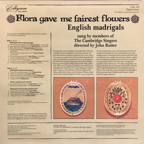 The Cambridge Singers, John Rutter : Flora Gave Me Fairest Flowers (LP, Album)