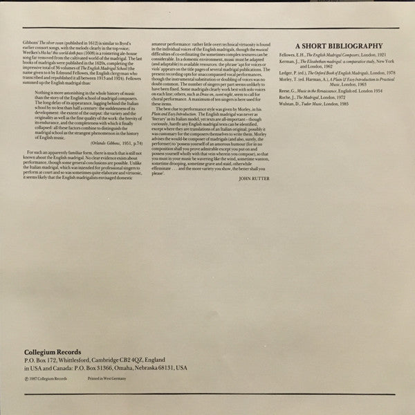 The Cambridge Singers, John Rutter : Flora Gave Me Fairest Flowers (LP, Album)