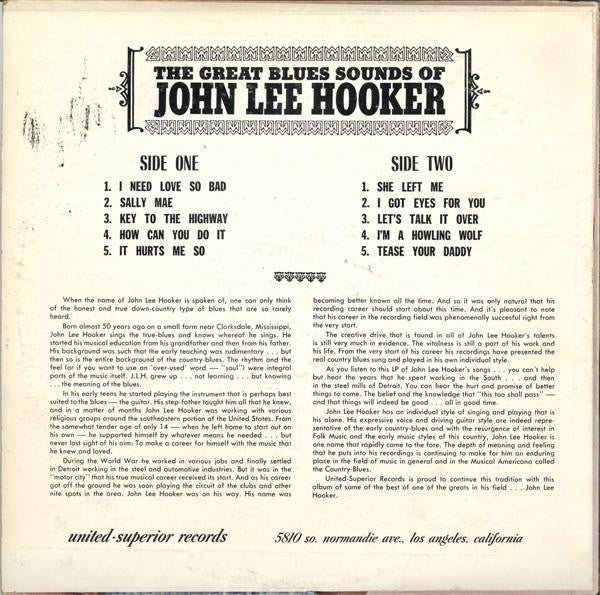 John Lee Hooker : The Great Blues Sounds Of John Lee Hooker (LP, Album, Mono, RE)