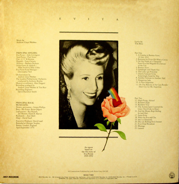 Andrew Lloyd Webber And Tim Rice : Evita (2xLP, Album, RP, Gat)