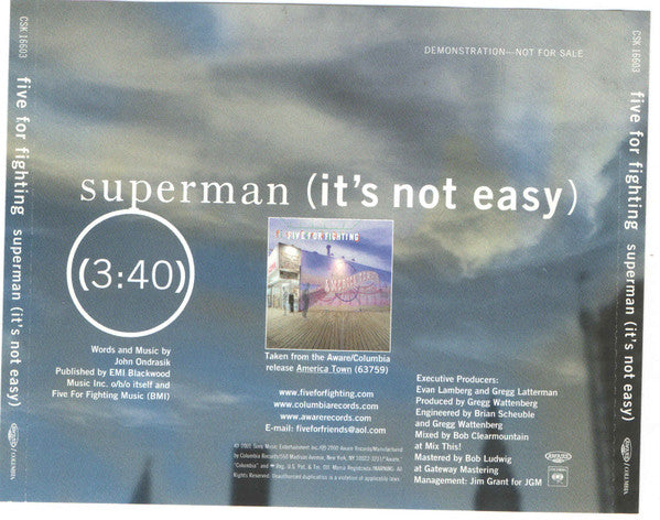 Five For Fighting : Superman (It's Not Easy) (CD, Single, Promo)