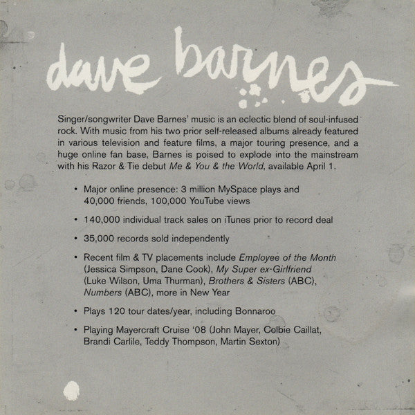 Dave Barnes : Until You (CD, Single, Promo)