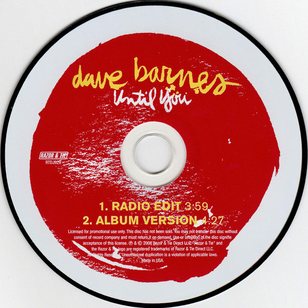 Dave Barnes : Until You (CD, Single, Promo)
