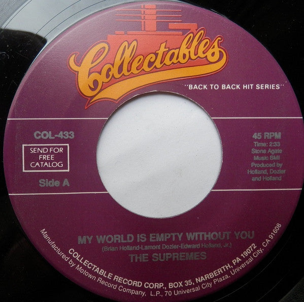 The Supremes : My World Is Empty Without You / You Can't Hurry Love (7", RE)