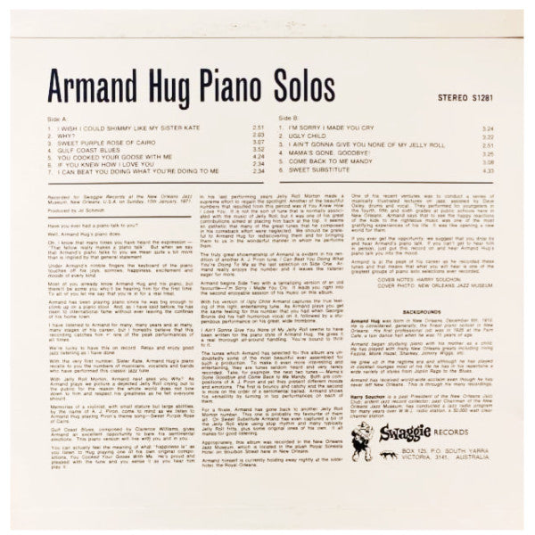 Armand Hug : Piano Solos (LP, Album)