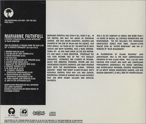 Marianne Faithfull : A Perfect Stranger 13 Track Sampler (CD, Comp, Promo)