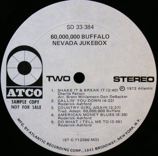60,000,000 Buffalo : Nevada Jukebox (LP, Album, Promo, MO )