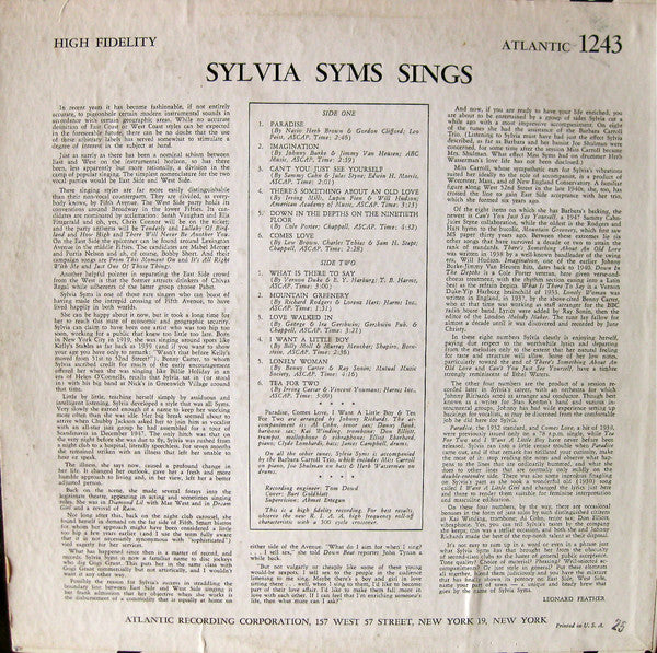 Sylvia Syms : Sylvia Syms Sings (LP, Album, Mono, Dee)