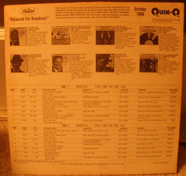 Various : Capitol Pops For October '66 (LP, Promo)
