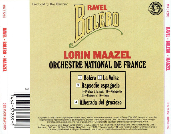 Orchestre National De France, Lorin Maazel, Maurice Ravel : Ravel Boléro (CD, RE)